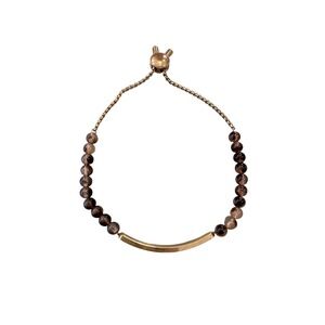 Michael Kors Rose Gold Tone Brown Bead Adjustable‎ Slider Bar Bracelet Womens